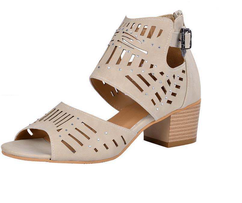 Block Heel Cutout Back Zipper Buckle Sandals