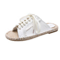 Flat Lace-Up Casual Open-Toed Sandals And Slippers, Rattan-Soled Straw Woven Women's Shoes